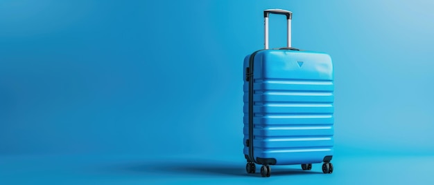 Blue suitcase on a blue background