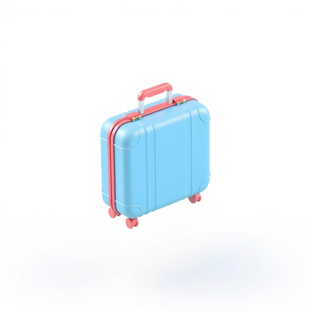 Photo blue suitcase with red handle and wheels