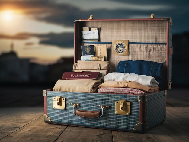 Photo a blue suitcase with the word  empty  on the bottom