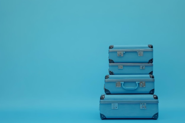 Photo blue suitcases stacked on a blue background symbolizing travel adventure vacation explorati