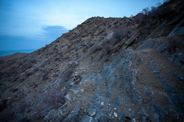 Blue sunset in the mountains