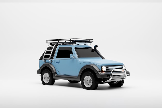 Blue SUV adventure vehicle isolated on white background 3D illustration