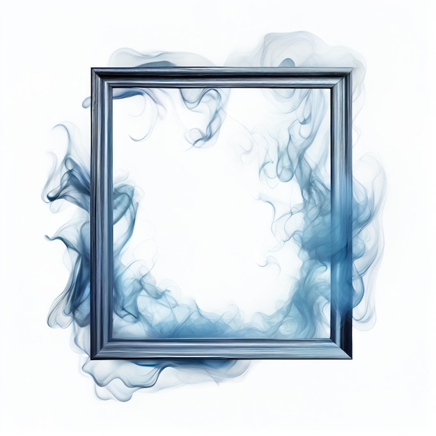 Photo blue swirling smoke square frame isolated on white background