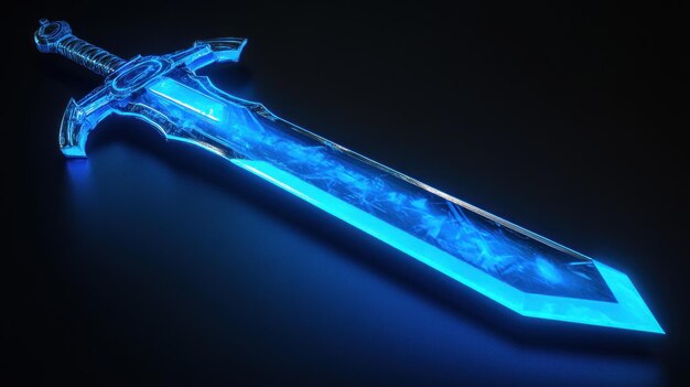 Photo the blue sword magic mystical aura flashed in the darkness background wallpaper ai generated image