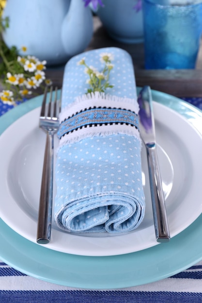 Blue table setting closeup