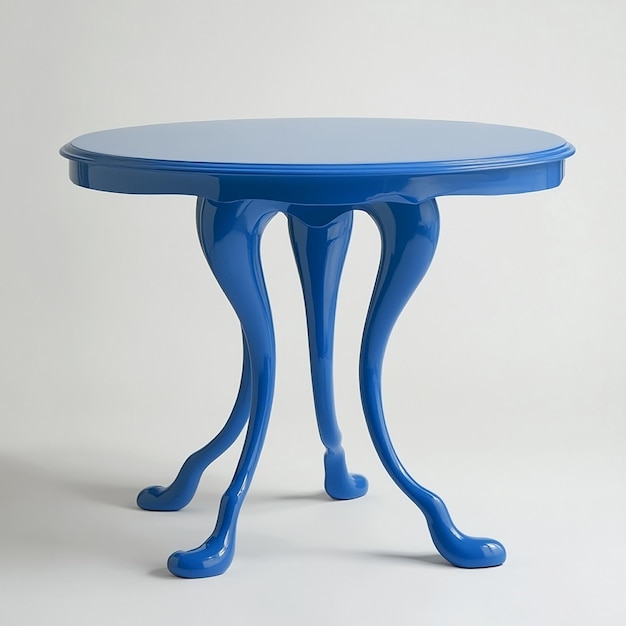 Photo a blue table with a round top sits on a white surface