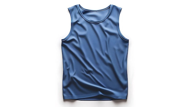 a blue tank top with a white background with a blue design