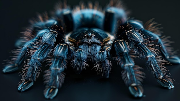 Photo blue tarantula closeup in studio lighting