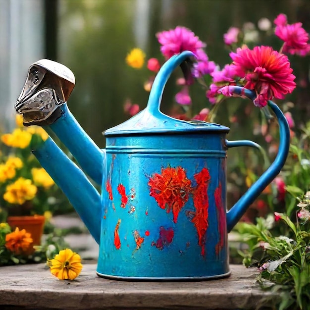 Photo a blue teapot with the word  spray  on it