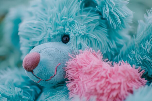 Photo blue teddy bear with pink nose fluffy aqublue teddy bear with pink heart