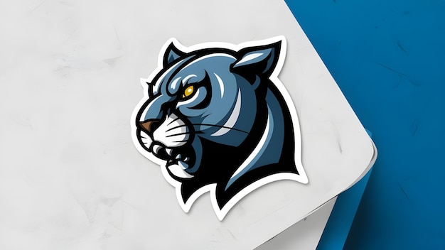 a blue tiger logo with yellow eyes and a black cat with yellow eyes