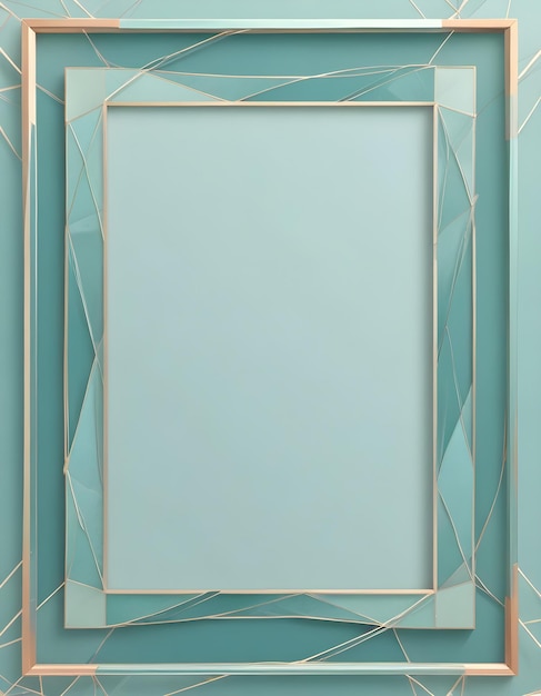 a blue tile wall with a square frame on it