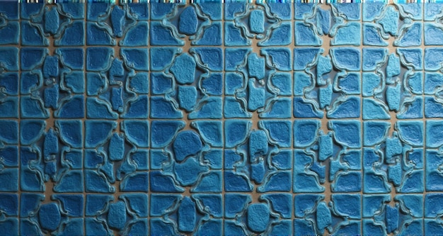 Photo a blue tile with a pattern of a design on it