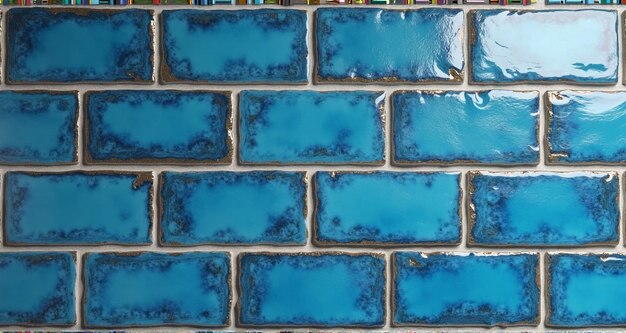 Photo blue tiles with a pattern of flowers and the word  blue  on the bottom