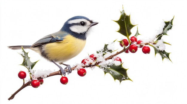 Blue Tit Cyanistes caeruleus Titmouse Isolated on Branch