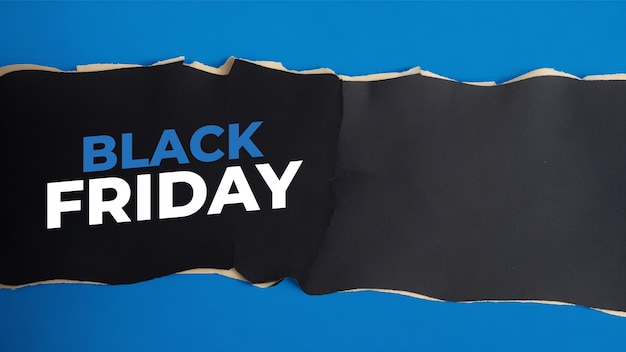 Blue Torn paper top view Black Friday concept Black Friday Composition discount banner