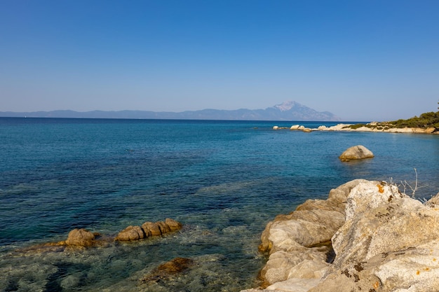 blue transparent sea in the mountains