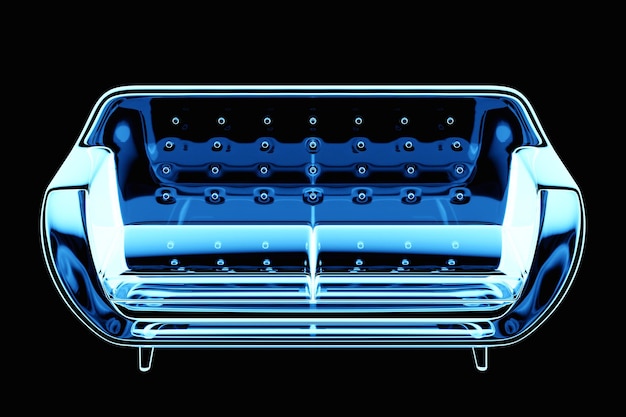 Blue transparent sofa on a black background 3D illustration