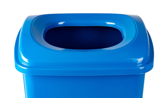 A blue trash bin isolated on white