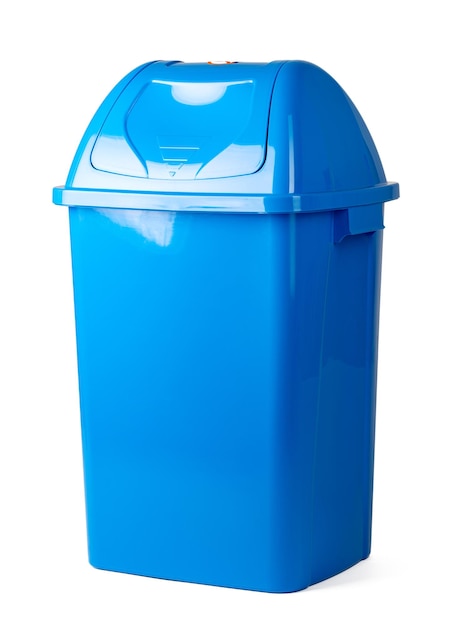 A blue trash bin isolated on white