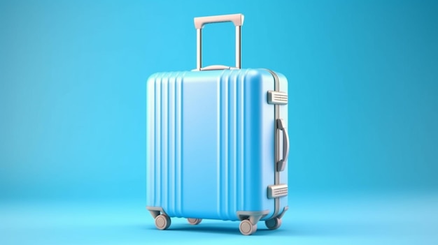 Blue travel suitcase background with copy space