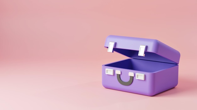 Blue travel suitcase on pink background Travel concept minimal style 3d rendering