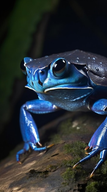 Blue tree frog Dendrobates tinctorius on a log