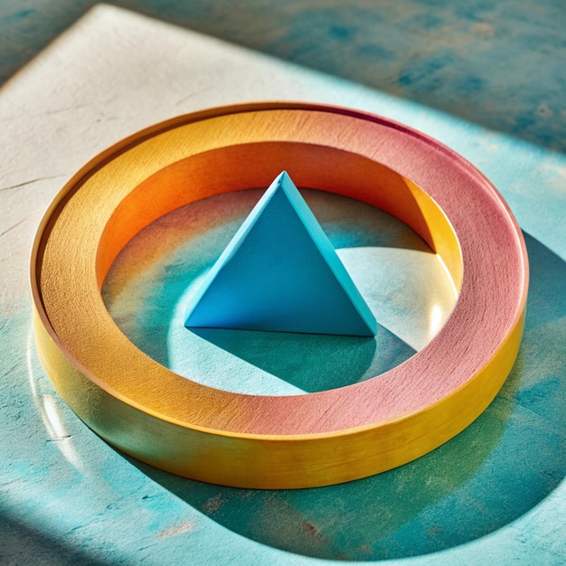 Photo a blue triangle is on a table with a blue triangle on it