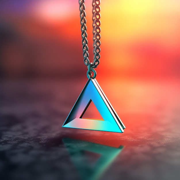 A blue triangle necklace on a chain