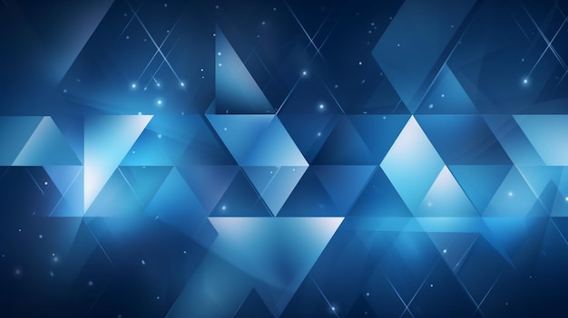 Blue triangle shapes polygonal geometric mosaic grid abstract and waves background generative AI