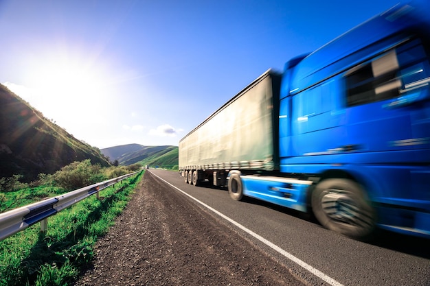 Blue truck in road