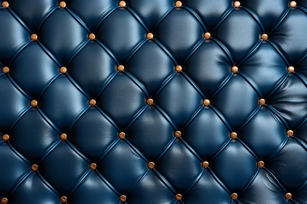 Blue tufted leather background with gold buttons