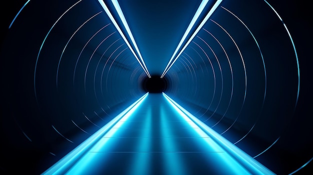 A blue tunnel with light at the bottom