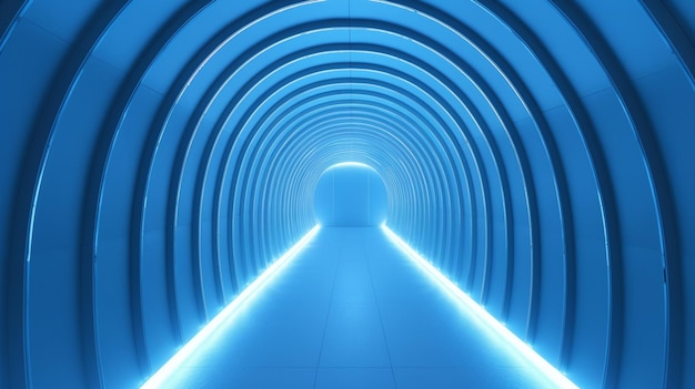 A blue tunnel with a light at the end.