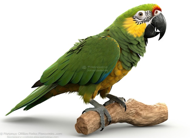 Blue or turquoise fronted Amazone parrot aka Amazona aestiva walking side ways Looking to the side showing profile Isolated on a white background