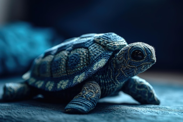 A blue turtle with a pattern of blue and green.