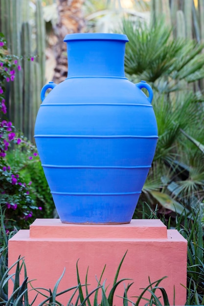 Blue vase in the Majorelle garden in Marrakech