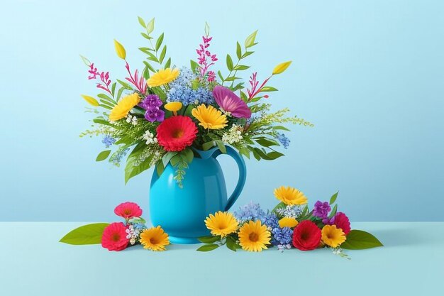 Photo a blue vase with flowers in it and the word quot flowers quot on the bottom