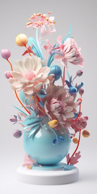 A blue vase with flowers in it