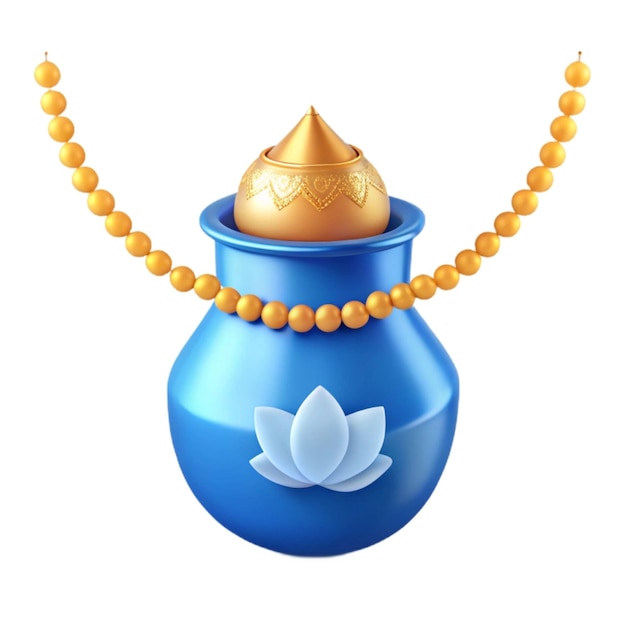 a blue vase with a gold top that says quot gold quot on it