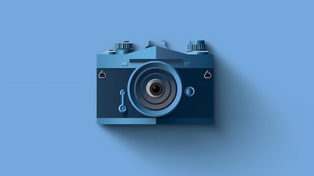 A blue vintage camera isolated on a blue background