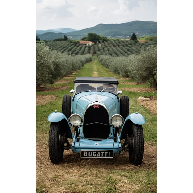 Photo a blue vintage car with the license plate number h h