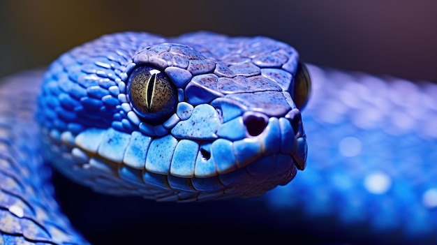 Blue viper snake closeup face Generative AI