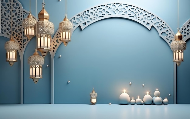 A blue wall with a chandelier and candles in a room with a blue wall.