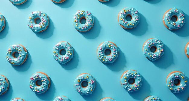 Photo a blue wall with donuts with colorful sprinkles