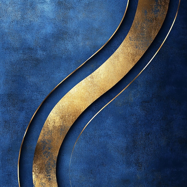 Photo a blue wall with gold lines and a gold design