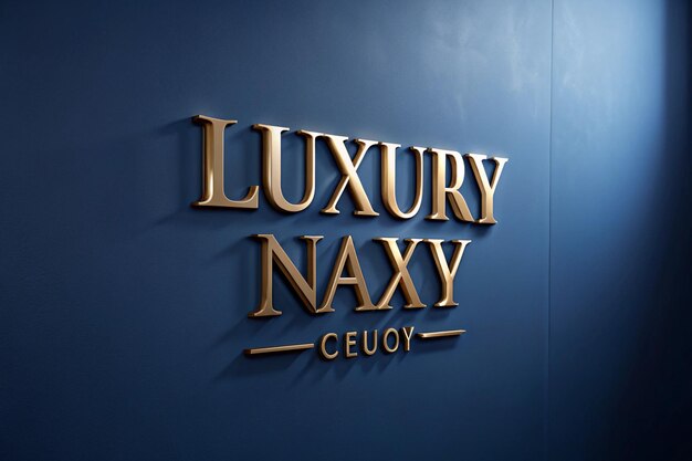 a blue wall with a sign that says luxury in gold letters