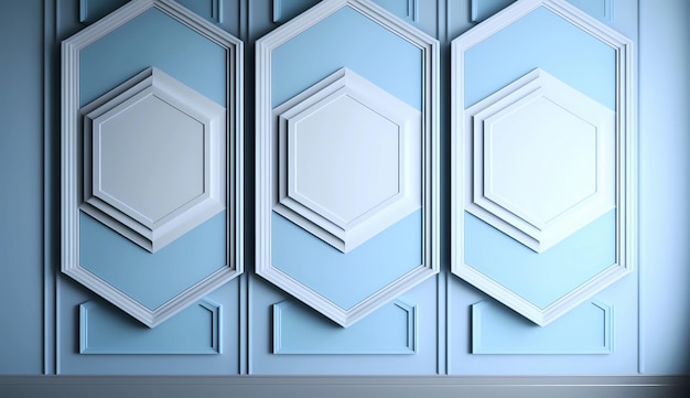 A blue wall with white hexagons wallpaper 3d classic interior