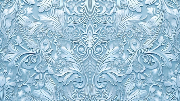 A blue wallpaper with a floral design