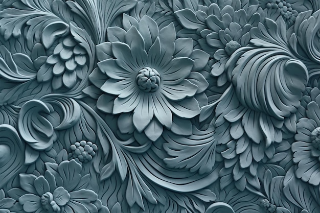 A blue wallpaper with a flower pattern.